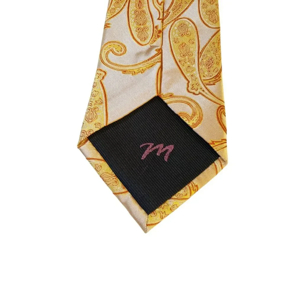Paul Malone Palm Beach‎ Neck Tie Mens Orange Yellow Paisley 100% Silk Business